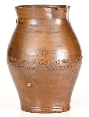 Very Rare PAUL CUSHMAN / 1809 Stoneware Pitcher with Two-Line 