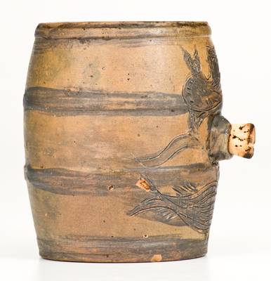 Very Rare and Important Small-Sized Stoneware Keg w/ Incised Owl and Fish Decoration, Albany, NY, c1810-15