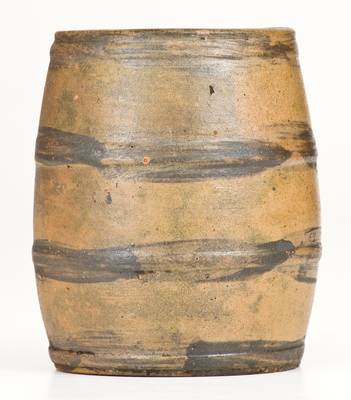 Very Rare and Important Small-Sized Stoneware Keg w/ Incised Owl and Fish Decoration, Albany, NY, c1810-15