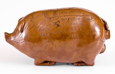 Anna Pottery / 1890 Stoneware Pig Flask with Elaborate Inscribed Map