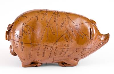 Anna Pottery / 1890 Stoneware Pig Flask with Elaborate Inscribed Map