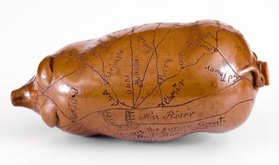 Anna Pottery / 1890 Stoneware Pig Flask with Elaborate Inscribed Map