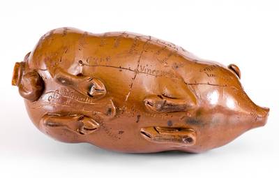 Anna Pottery / 1890 Stoneware Pig Flask with Elaborate Inscribed Map