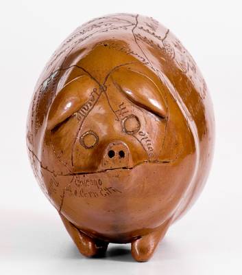 Anna Pottery / 1890 Stoneware Pig Flask with Elaborate Inscribed Map