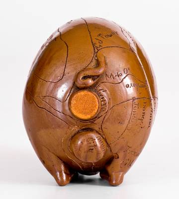 Anna Pottery / 1890 Stoneware Pig Flask with Elaborate Inscribed Map