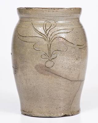 Rare Small Stoneware Jar w/ Incised Birds, Dated 1821, Northeastern U.S. or possibly Southern