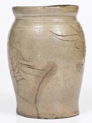 Rare Small Stoneware Jar w/ Incised Birds, Dated 1821, Northeastern U.S. or possibly Southern