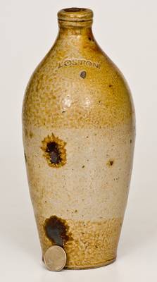 Scarce 1/4 Gal. BOSTON Stoneware Jug with Double Iron-Oxide Dip, Frederick Carpenter, early 19th century