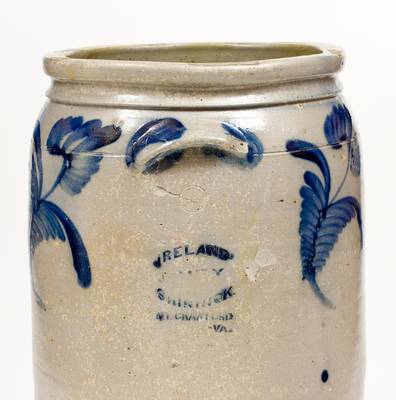 Rare IRELAND, DUEY & SHINNICK / MT. CRAWFORD, VA Stoneware Jar w/ Bold Floral Decoration