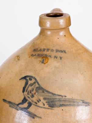 Rare 4 Gal. CLARK & FOX / ATHENS, NY Stoneware Jug with Bird Decoration