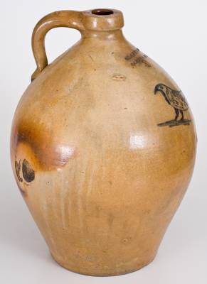 Rare 4 Gal. CLARK & FOX / ATHENS, NY Stoneware Jug with Bird Decoration