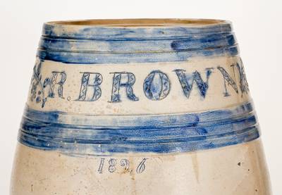 Monumental Stoneware Water Cooler w/ Incised Decoration Inscribed