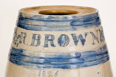 Monumental Stoneware Water Cooler w/ Incised Decoration Inscribed