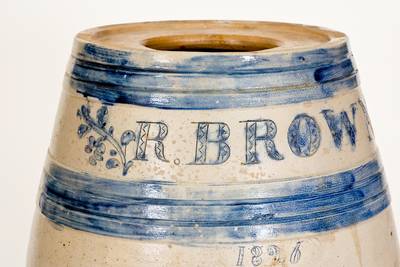 Monumental Stoneware Water Cooler w/ Incised Decoration Inscribed