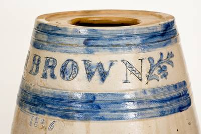 Monumental Stoneware Water Cooler w/ Incised Decoration Inscribed