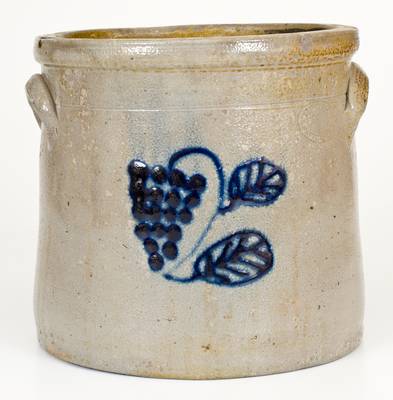 Extremely Rare SAM L. I. IRVINE / NEWVILLE, PA Stoneware Crock w/ Two-Sided Grapes Decoration