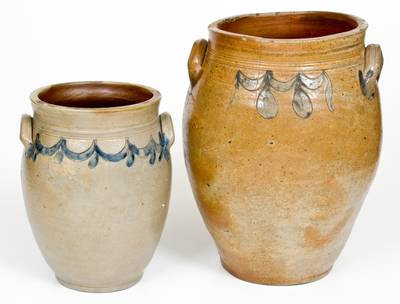 Lot of Two: Northeastern Stoneware Jars with Incised Swag Decoration