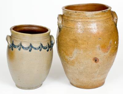 Lot of Two: Northeastern Stoneware Jars with Incised Swag Decoration