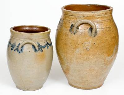 Lot of Two: Northeastern Stoneware Jars with Incised Swag Decoration