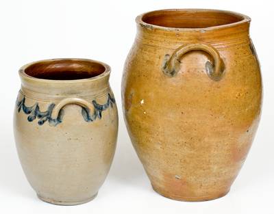 Lot of Two: Northeastern Stoneware Jars with Incised Swag Decoration