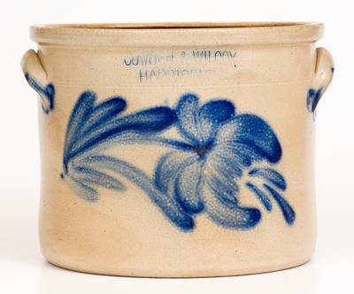 COWDEN & WILCOX / HARRISBURG, PA Stoneware Cake Crock w/ Large Floral Decoration