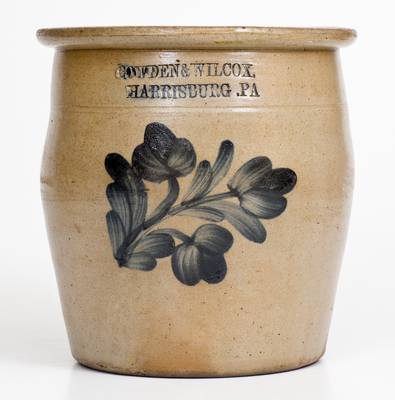 1 Gal. COWDEN & WILCOX / HARRISBURG, PA Stoneware Jar w/ Floral Decoration