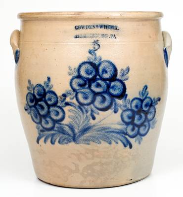 Outstanding 5 Gal. COWDEN & WILCOX / HARRISBURG, PA Stoneware Jar with Exuberant Decoration