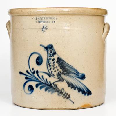 5 Gal. J. A. & C. W. UNDERWOOD / FORT EDWARD, NY Stoneware Bird Crock