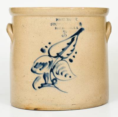 Rare NEW YORK STONEWARE CO. Crock with Two-Sided Decoration incl. Pecking Chicken