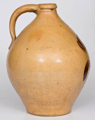 Fine LYMAN & CLARK / GARDINER, Maine Stoneware Jug w/ Ochre Floral Decoration