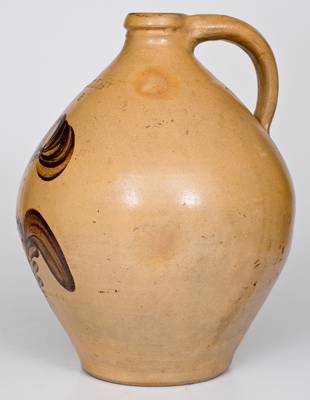 Fine LYMAN & CLARK / GARDINER, Maine Stoneware Jug w/ Ochre Floral Decoration