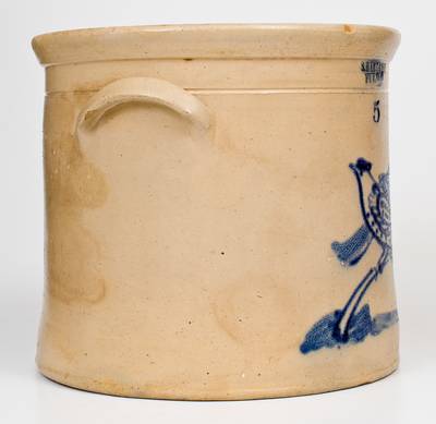 Scarce 5 Gal. S. HART & SON / FULTON Stoneware Crock with Double Bird Decoration