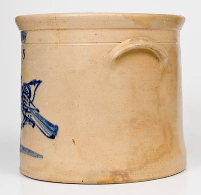 Scarce 5 Gal. S. HART & SON / FULTON Stoneware Crock with Double Bird Decoration