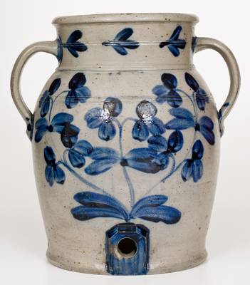 Exceptional 4 Gal. Baltimore Stoneware Water Cooler w/ Profuse Cobalt Floral Decoration