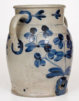 Exceptional 4 Gal. Baltimore Stoneware Water Cooler w/ Profuse Cobalt Floral Decoration