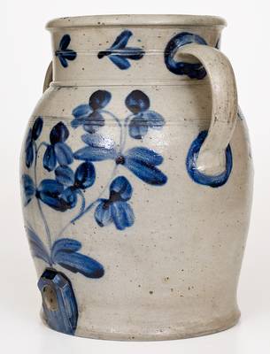 Exceptional 4 Gal. Baltimore Stoneware Water Cooler w/ Profuse Cobalt Floral Decoration