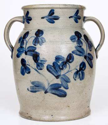 Exceptional 4 Gal. Baltimore Stoneware Water Cooler w/ Profuse Cobalt Floral Decoration