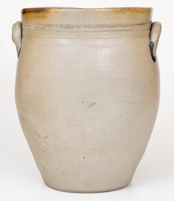Exceptional New Jersey Stoneware Jar with Elaborate Incised Ship Decoration