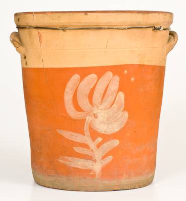 Rare Rope-Handled Redware Flowerpot attrib. Hissong Pottery, Huntingdon County, PA