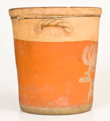 Rare Rope-Handled Redware Flowerpot attrib. Hissong Pottery, Huntingdon County, PA