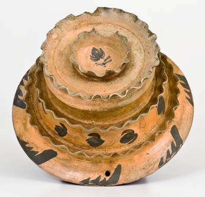 Exceptional Stoneware Hanging Flowerpot w/ Crimping and Profuse Decoration, attrib. E.B. Hissong, Cassville, PA