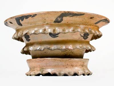 Exceptional Stoneware Hanging Flowerpot w/ Crimping and Profuse Decoration, attrib. E.B. Hissong, Cassville, PA