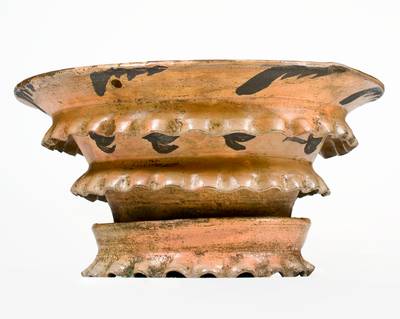 Exceptional Stoneware Hanging Flowerpot w/ Crimping and Profuse Decoration, attrib. E.B. Hissong, Cassville, PA