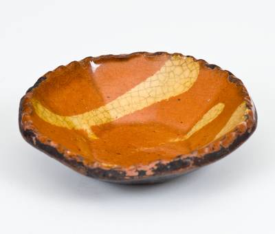 Outstanding Miniature Octagonal Redware Dish with Yellow Slip Decoration, Philadelphia origin