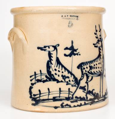 Exceptional J. & E. NORTON / BENNINGTON, VT Stoneware Crock w/ Stag and Doe Scene