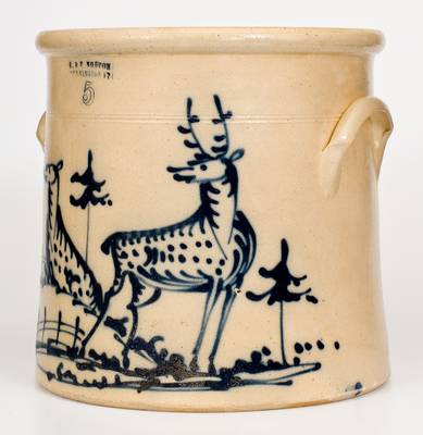 Exceptional J. & E. NORTON / BENNINGTON, VT Stoneware Crock w/ Stag and Doe Scene