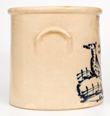 Exceptional J. & E. NORTON / BENNINGTON, VT Stoneware Crock w/ Stag and Doe Scene