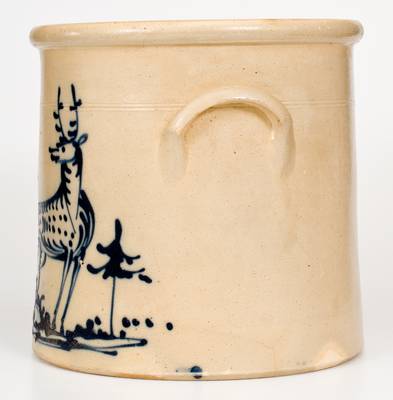 Exceptional J. & E. NORTON / BENNINGTON, VT Stoneware Crock w/ Stag and Doe Scene