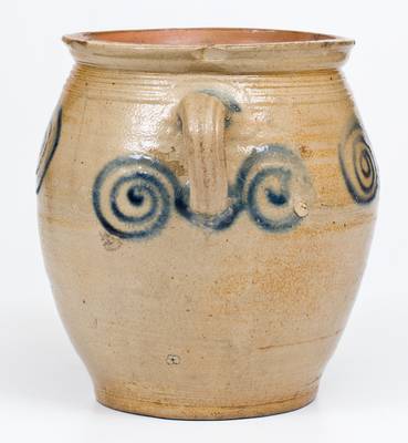 Very Fine Vertical-Handled Stoneware Jar w/ Watchspring Design, Manhattan or Cheesequake, NJ, 18th century