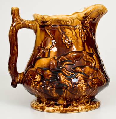 Fine Rockingham Presentation Frog Pitcher, attrib. Swan Hill Pottery, South Amboy, NJ